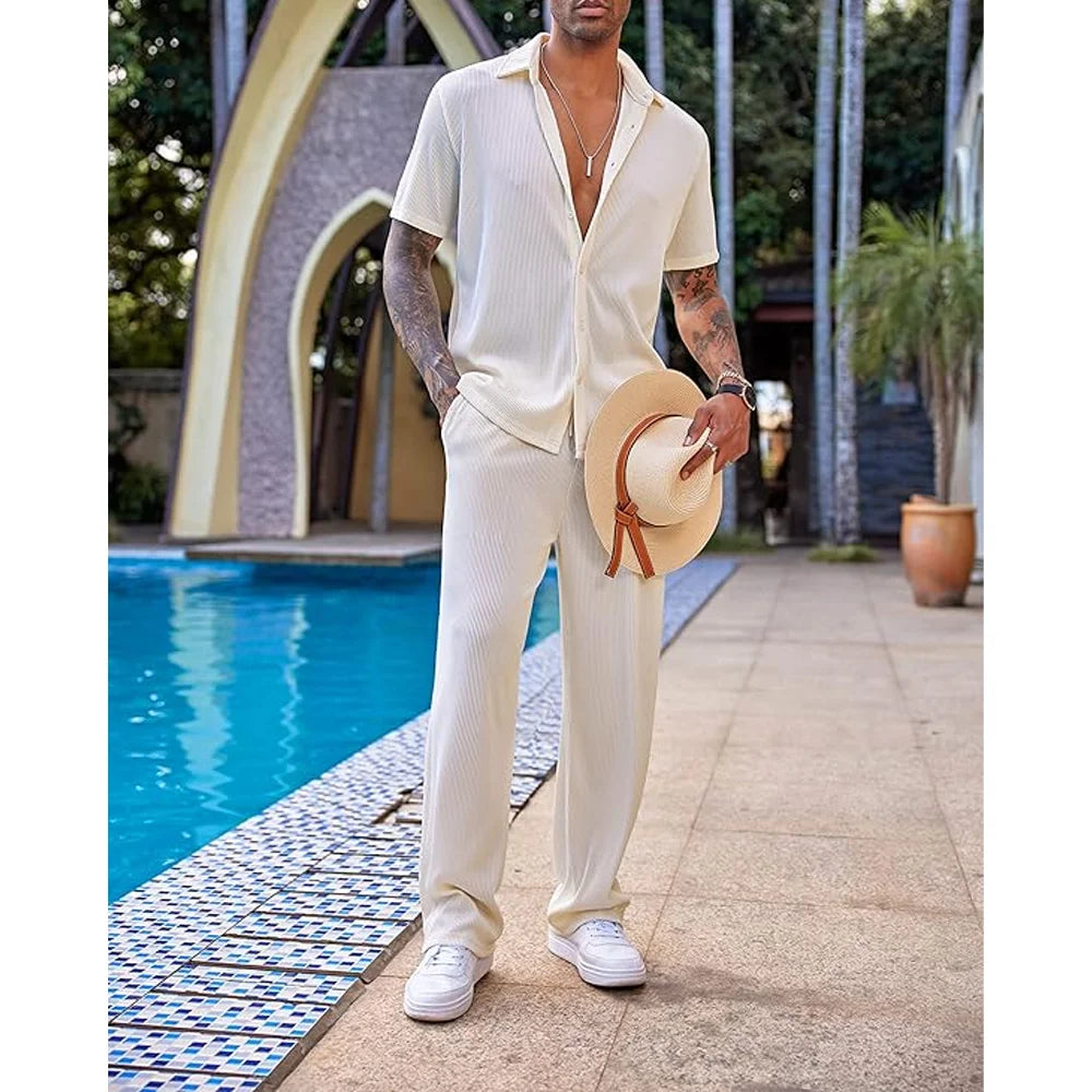 Knitted Track Suits for Men 2 Piece Casual Athletic Outfits Men's Tracksuits Breathable Set Jogger Sets