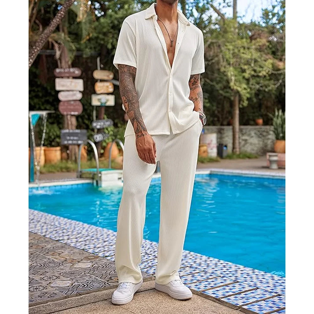 Knitted Track Suits for Men 2 Piece Casual Athletic Outfits Men's Tracksuits Breathable Set Jogger Sets