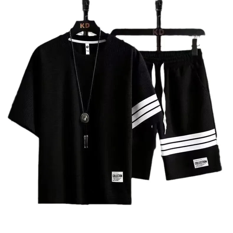 Men's Summer Sportswear Suit Two-Piece Set Short-Sleeved T-Shirt Casual Shorts Fashion