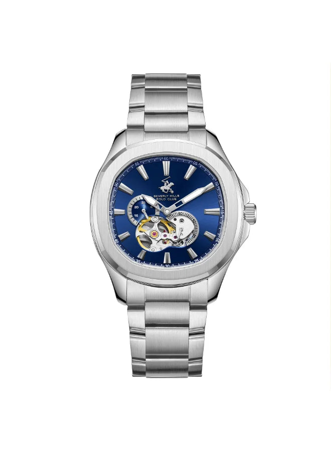 Men's Automatic Watch with Dark Blue Dial and Silver Stainless Steel Band