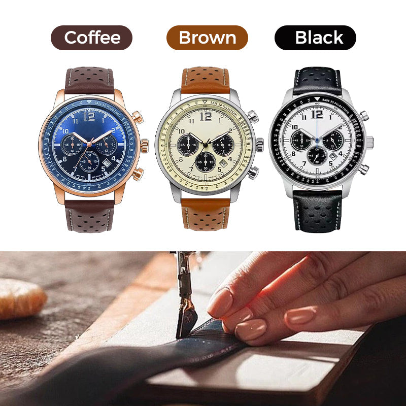 Men's Waterproof Multifunctional Quartz Watch With Leather Belt