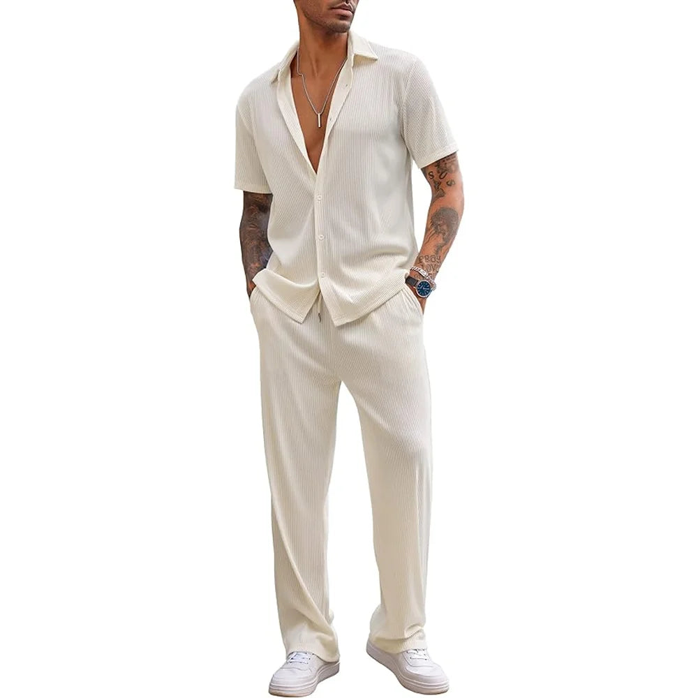 Knitted Track Suits for Men 2 Piece Casual Athletic Outfits Men's Tracksuits Breathable Set Jogger Sets