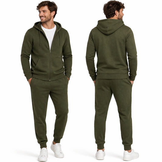 Men's French Terry Solid V-neck Hoodie Jogger Set 65% Polyester 35% Cotton Drawstring Windproof Casual Modern Fit Two Spring