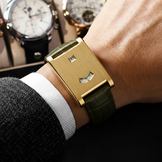 Rectangular DRYLAXO VX-580 dress watch by GIORGIO MARENO with a sleek design and a polished metal finish.