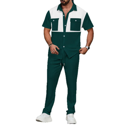 Wholesale Summer Fashion Casual Color Blocked Short Sleeved Two-piece Set Men's Business Short Sleeved Shirt And Pants Set - Buy  Product on Alibaba.com