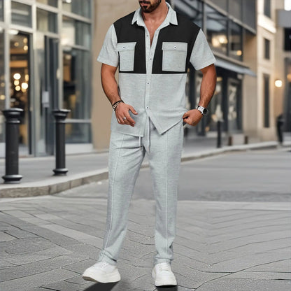 Wholesale Summer Fashion Casual Color Blocked Short Sleeved Two-piece Set Men's Business Short Sleeved Shirt And Pants Set - Buy  Product on Alibaba.com