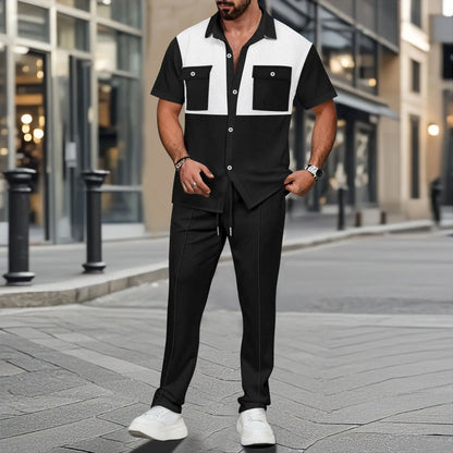 Wholesale Summer Fashion Casual Color Blocked Short Sleeved Two-piece Set Men's Business Short Sleeved Shirt And Pants Set - Buy  Product on Alibaba.com