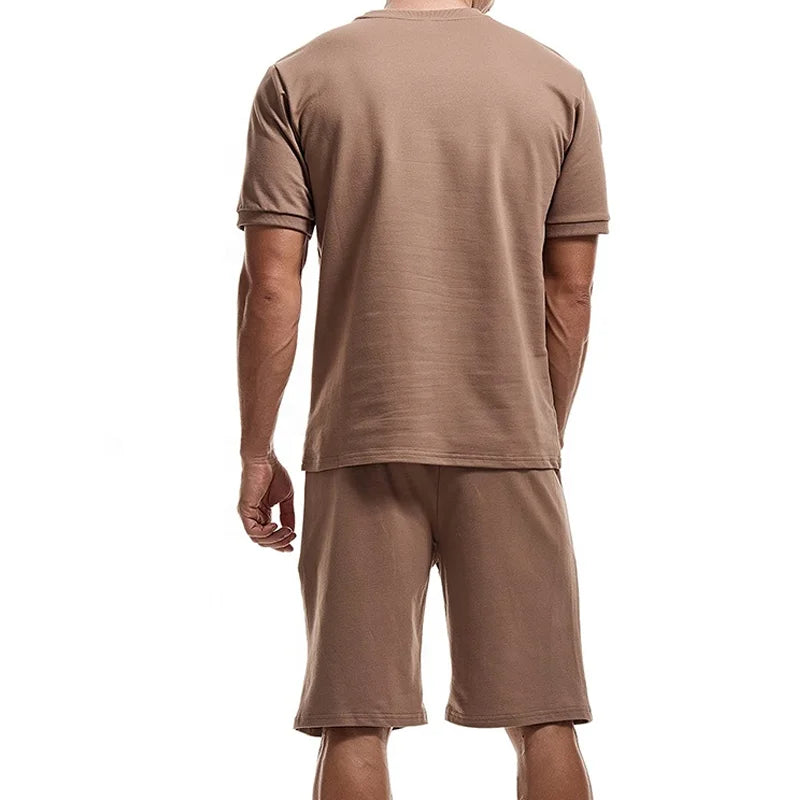 Men's Casual Clothing Set Custom Wholesale Winter Two Piece Embroidered Quick Dry T-Shirt and Shorts 100% Cotton