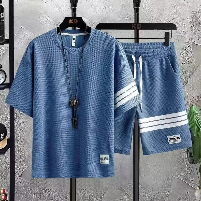 Men's Summer Sportswear Suit Two-Piece Set Short-Sleeved T-Shirt Casual Shorts Fashion