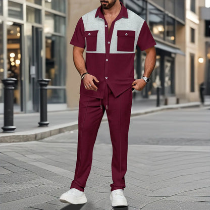 Wholesale Summer Fashion Casual Color Blocked Short Sleeved Two-piece Set Men's Business Short Sleeved Shirt And Pants Set - Buy  Product on Alibaba.com