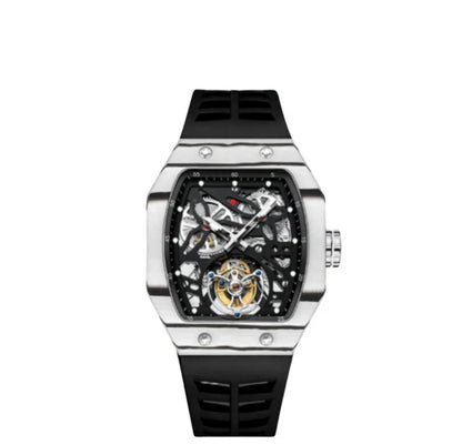 AESOP Carbon Fiber Bezel Tonneau Case Skeleton Tourbillon Watch 7036