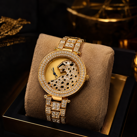 Luxury Panther Crystal Gold Watch