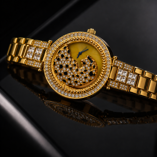 Luxury Panther Crystal Gold Watch